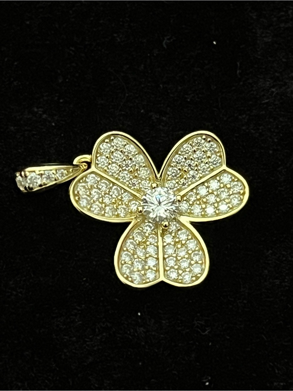 1CTW 925 Sterling Silver Gold Moissanite Flower | Pavé Floral Clover Pendant